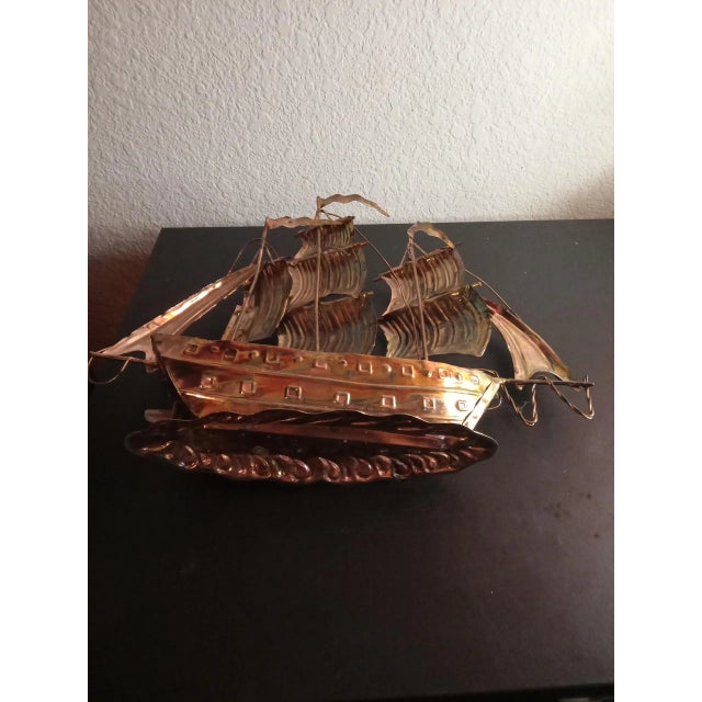 This is Hand Carved Brass 10" Ship 3D Model. Procured at auction. BOX 4