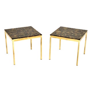 Vintage Swedish Brass and Stone Side Tables, 1970, Set of 2 For Sale