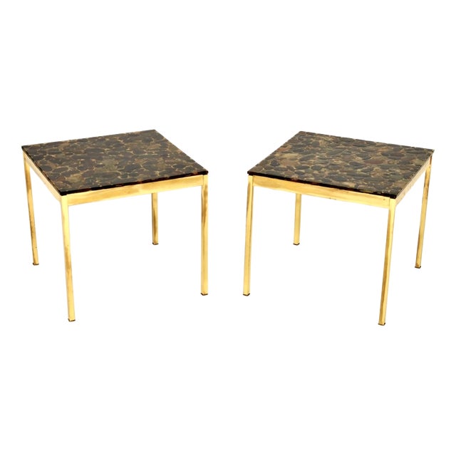 Vintage Swedish Brass and Stone Side Tables, 1970, Set of 2 For Sale