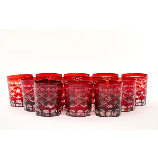 Early 20th Century Set of Twelve '12' Antique Ruby Red Cut-To-Clear Rocks Glasses For Sale - Image 5 of 13