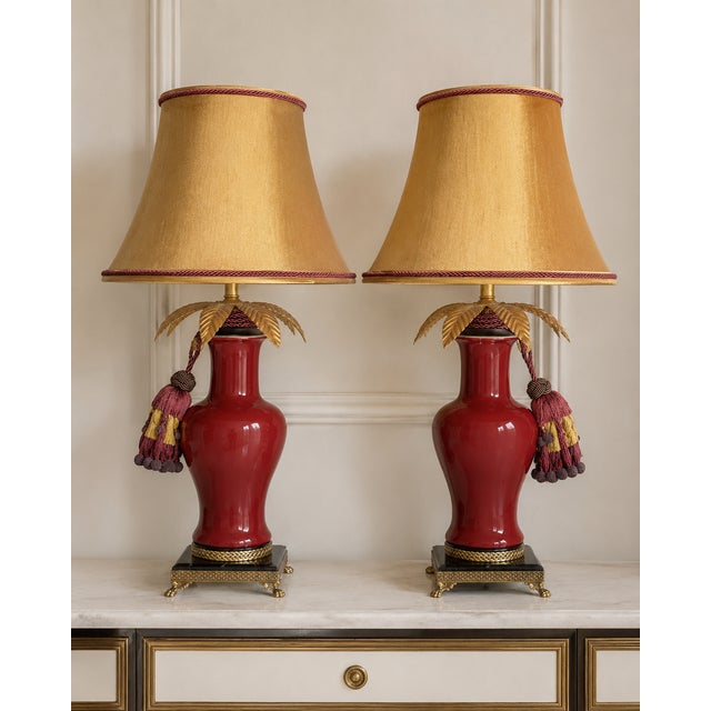 1970s Hollywood Regency Frederick Cooper Red Lamps With Silk Tassels, a Pair For Sale In Dallas - Image 6 of 13