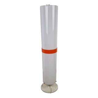 Acrylic Glass Double Floor Lamp with Orange Stripe by Gino Sarfatti for Arteluce, 1960s For Sale