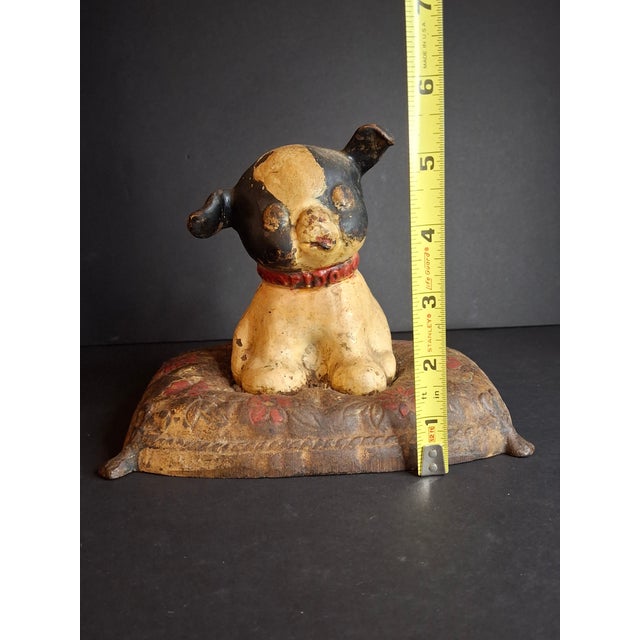 Antique Hubley Cast Iron Fido on Pillow Still Penny Bank, Original Paint C. 1920s For Sale - Image 15 of 17