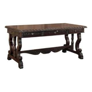 Antique French Renaissance Walnut Desk ~ Bureau Plat For Sale