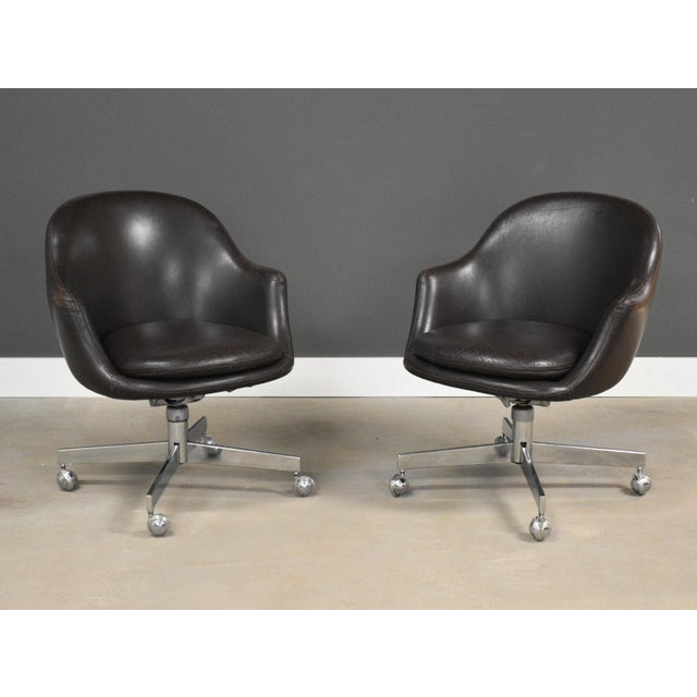 This listing is for ONE mid century modern deep purple or brown rolling office chair designed by Harvey Probber. Circa...