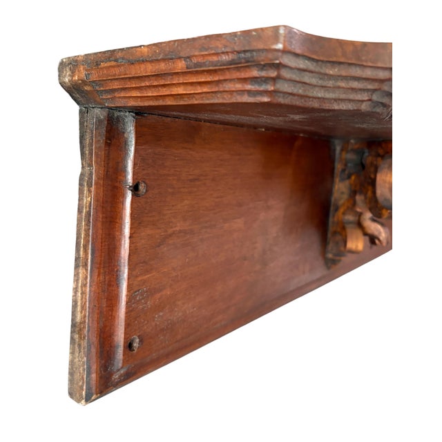 Antique Victorian Solid Walnut Hand-Carved Wall Shelf With Architectural Bracket For Sale - Image 10 of 12