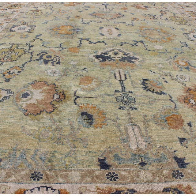 Early 21st Century Long Oushak Rug in Light Green by Keivan Woven Arts 10'9 X 16' For Sale - Image 5 of 10