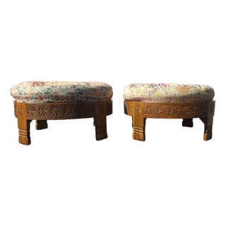1990s Pair of Boho Moroccan Style Floor Ottomans For Sale
