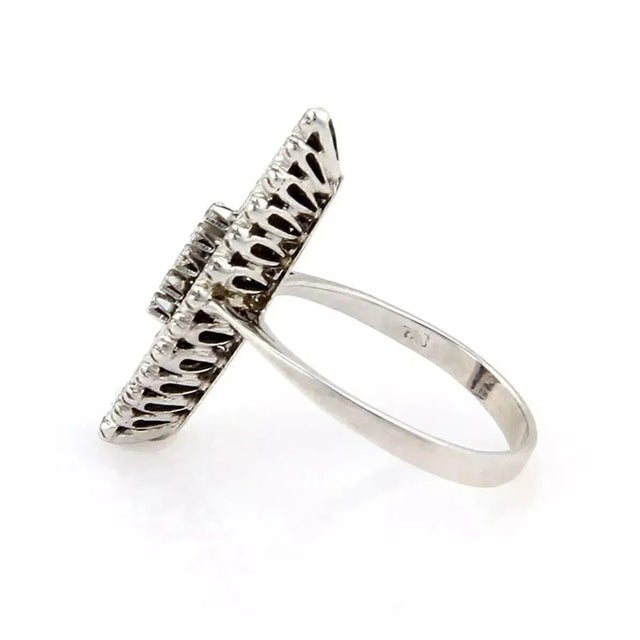 Contemporary Art Deco 18k White Gold Marquise Cut Black Onyx & Diamond Ring For Sale - Image 3 of 4