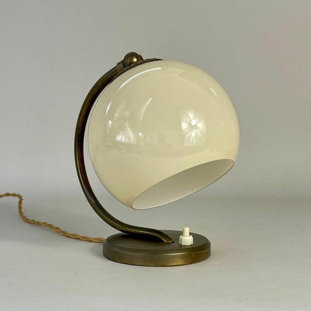 Art Deco Brass and Opaline Glass Table Lamp, Germany, 1930s For Sale - Image 14 of 15