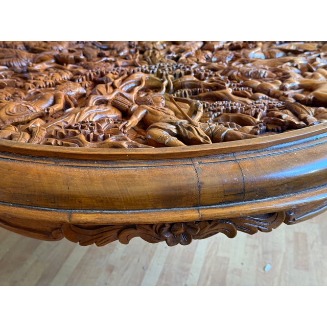 Indonesian Round Wooden Carved Coffee Table, 1920s For Sale - Image 3 of 18