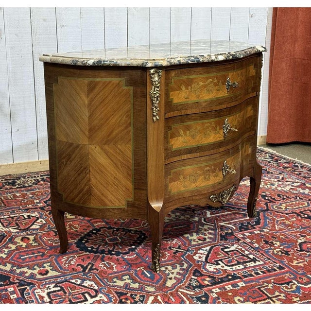 Louis XV Commode in Rosewood, Oak and Marble Top, 1960s For Sale - Image 13 of 18