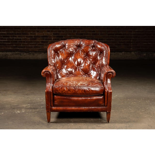 Mid 20th Century Vintage Tufted Leather Chesterfield Armchair and Ottoman by Hickory Chair For Sale - Image 5 of 15