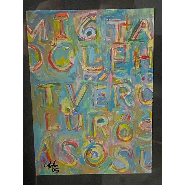 Contemporary Abstract Text Painting, Artist Signed and Framed Chairish