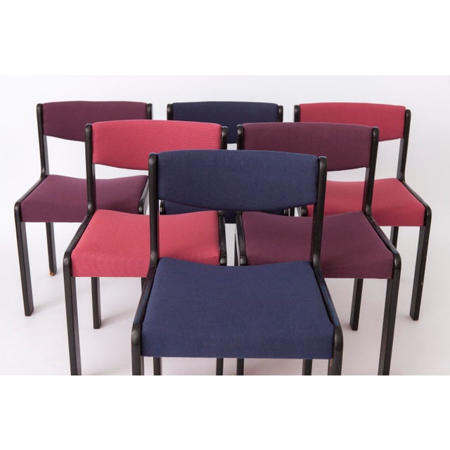 1960s Mid-Century Modern German Dining Chairs in Black Beechwood with Pastel Upholstery, 1950s, Set of 6 For Sale - Image 5 of 11