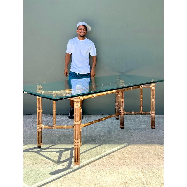 McGuire Vintage McGuire Bundled Rattan Rectangle Dining Table For Sale - Image 4 of 12