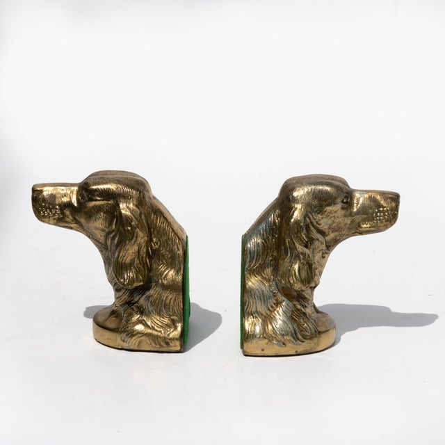 Mid 20th Century Pair of Brass Spaniel-Head Bookends Mid-20th Century For Sale - Image 5 of 8
