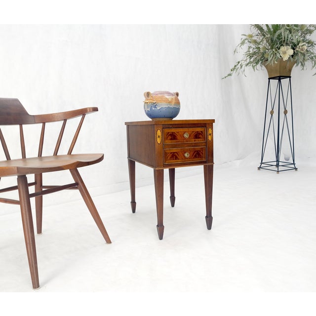 Mid-Century Modern Crotch Mahogany Wood Inlayed Narrow Two Drawers Federal Style Stand For Sale - Image 3 of 12