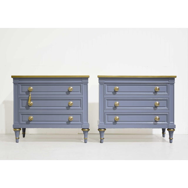 French Mid Century French Side Tables by Karges in Blue a Pair - Newly Painted For Sale - Image 3 of 13