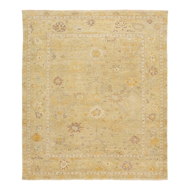 8 X 10 Handmade Contemporary Floral Oushak Style Wool Rug in Tan For Sale