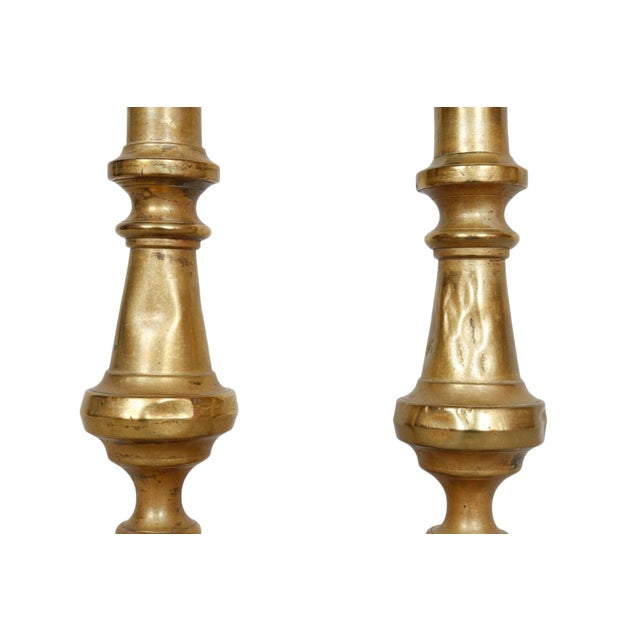 Antique Brass Candlestick Holders, a Pair For Sale - Image 4 of 6
