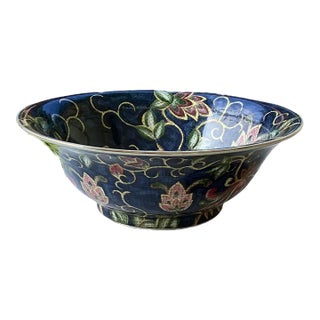 Large Chinese Hand Painted Lotus Bowl - 14" Wide For Sale
