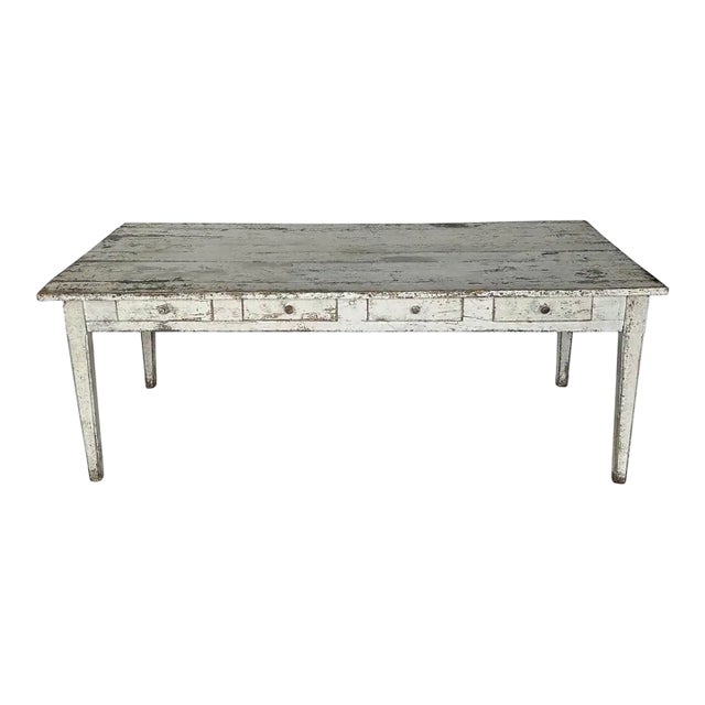 19th Century French Painted 8 Drawer Farm Table For Sale