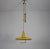 This striking yellow metal counterweight pendant lamp from italy, dating to the 1950s, is a beautiful example of postwar...