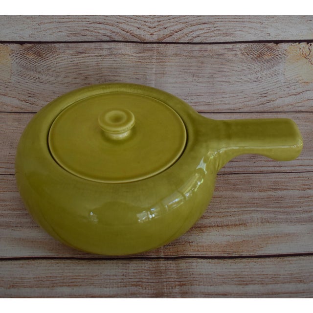 Ceramic Vintage 1950s Russel Wright Steubenville Avocado Green Casserole With Stick Handle For Sale - Image 7 of 13