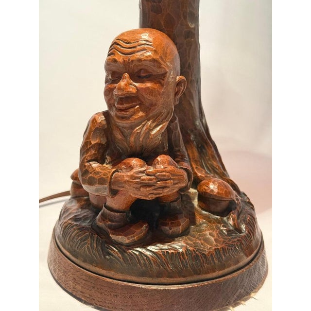 1920s Black Forest Table Lamp with Handcrafted Dwarf and Magic Mushrooms, Germany, 1920s For Sale - Image 5 of 18