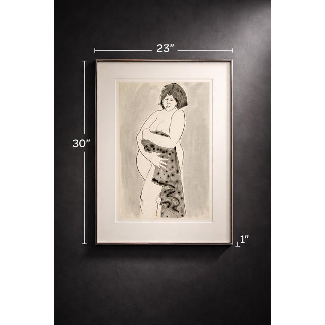 Mid-Century Modern Vintage Figurative Ink & Wash Drawing – Framed Female Study, San Francisco Atelier, 30” For Sale - Image 3 of 6