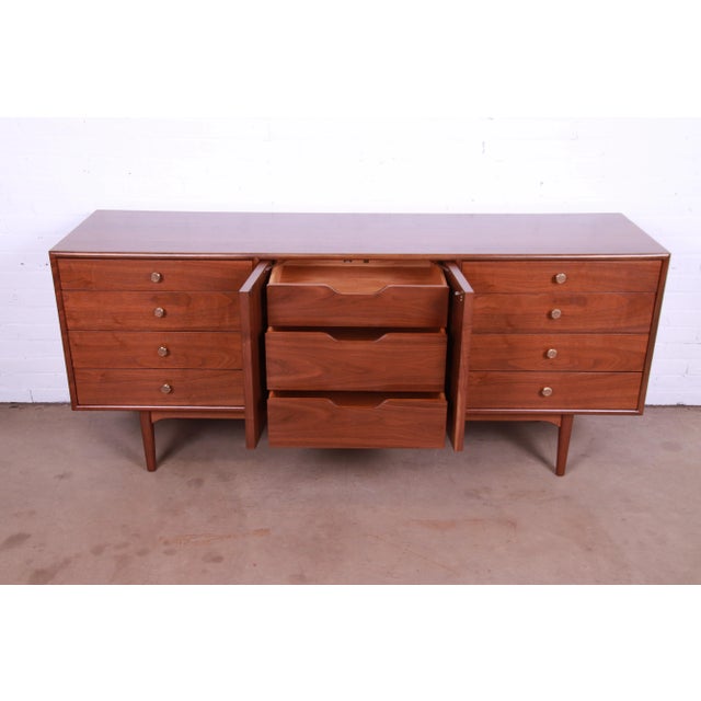 Mid 20th Century Kipp Stewart for Drexel Declaration Walnut Long Dresser, Newly Refinished For Sale - Image 9 of 13