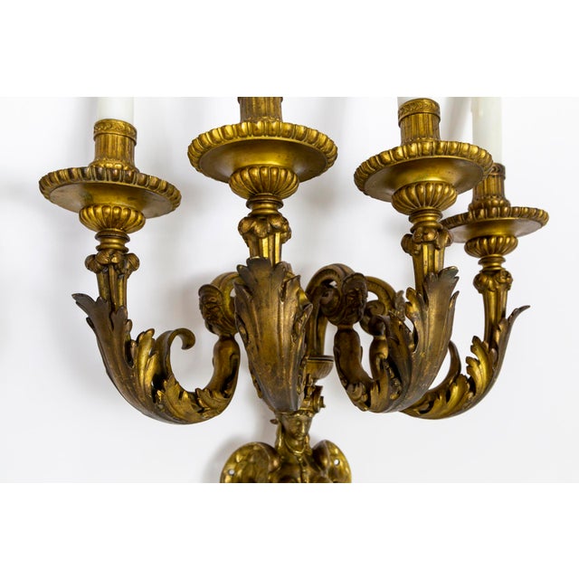 Large Early 19th Century Empire Bronze 4-Light Melusina Sconces -Pair For Sale - Image 11 of 12