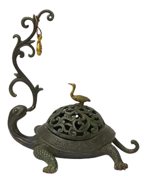 Chinese Brown Metal Turtle Fengshui Incense Holder Figure