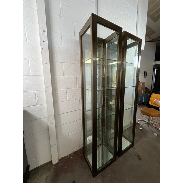 Vintage Spanish Bronze Glass Vitrine Display Cabinet Sarreid Mastercraft Style For Sale - Image 12 of 12