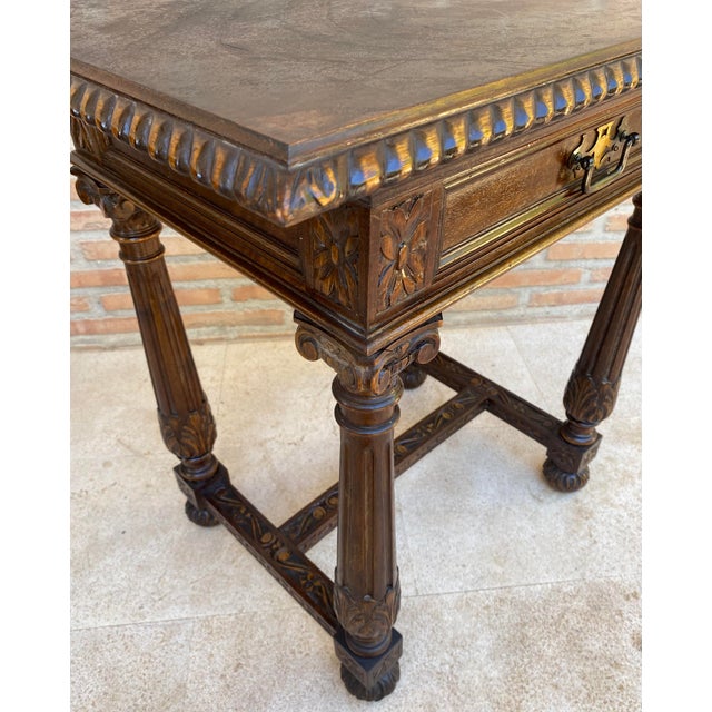 Early 20th Century Spanish Carved Walnut Side Table with One Drawer, 1940s For Sale - Image 6 of 14