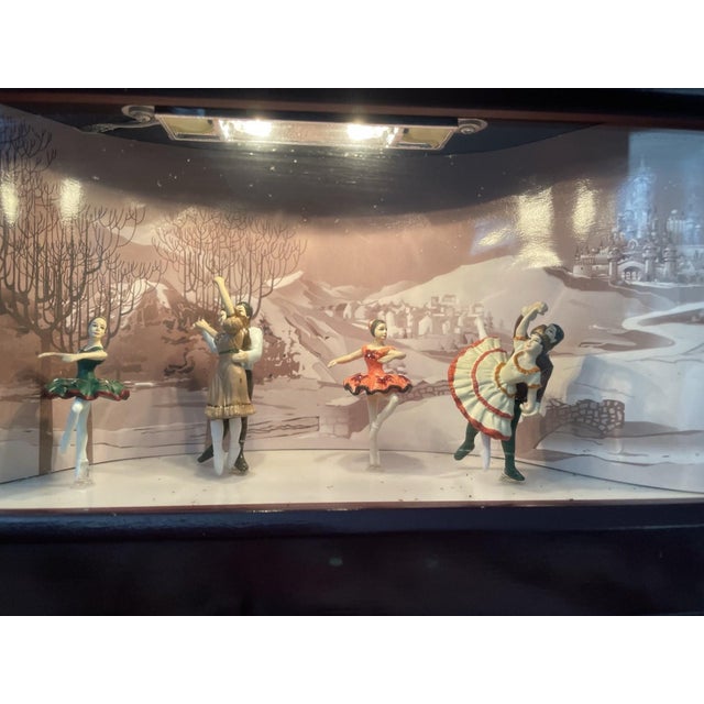 A charming and increasingly hard-to-find vintage Mr. Christmas animated ballet music box, beautifully housed in a rich...