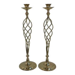 Mid-Century Modern Large Scale Twisted Cyclone Style Lacquered Brass Candle Holders- A Pair. For Sale