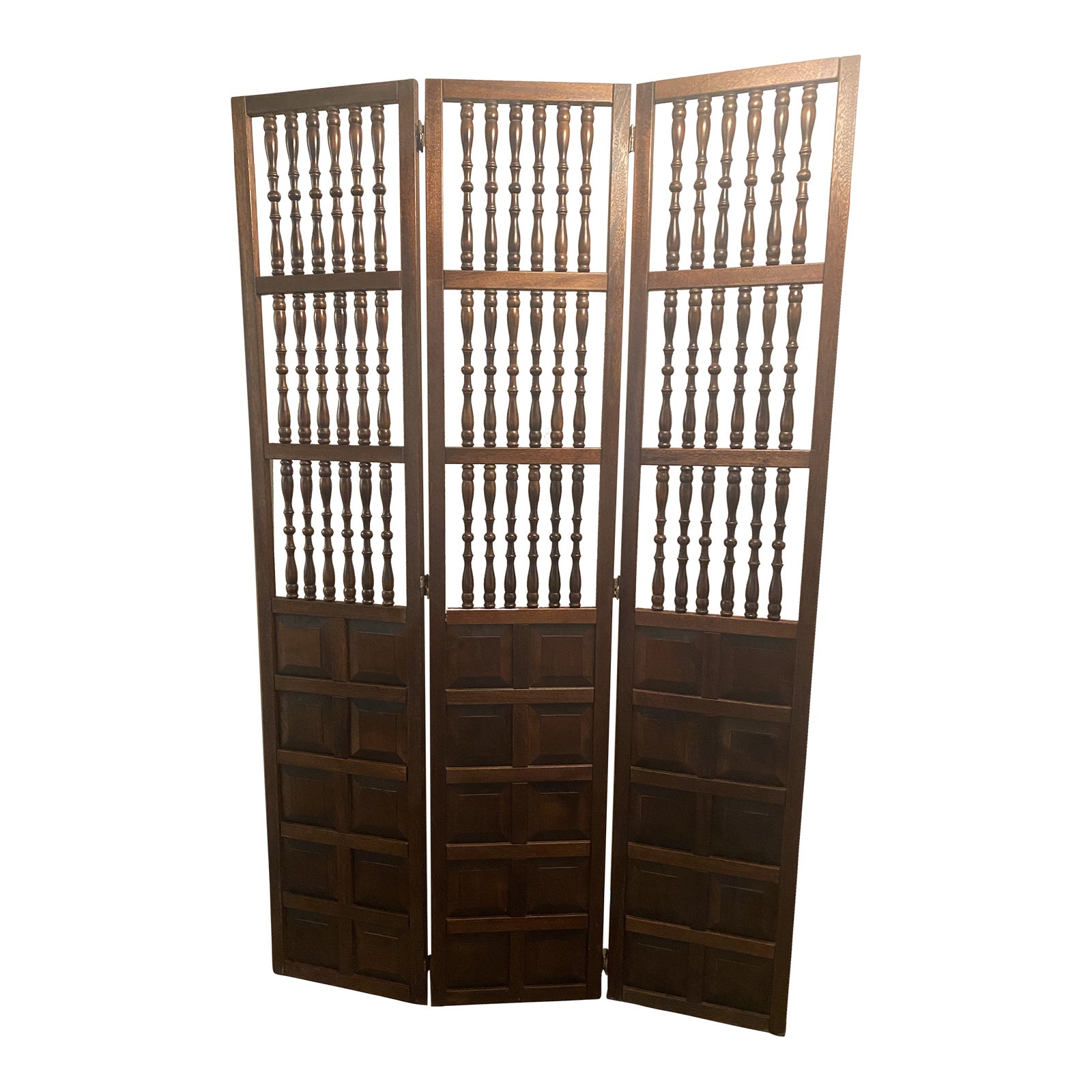 Mid Century Wooden Room Divider Room Screen Walnut With Spindle and