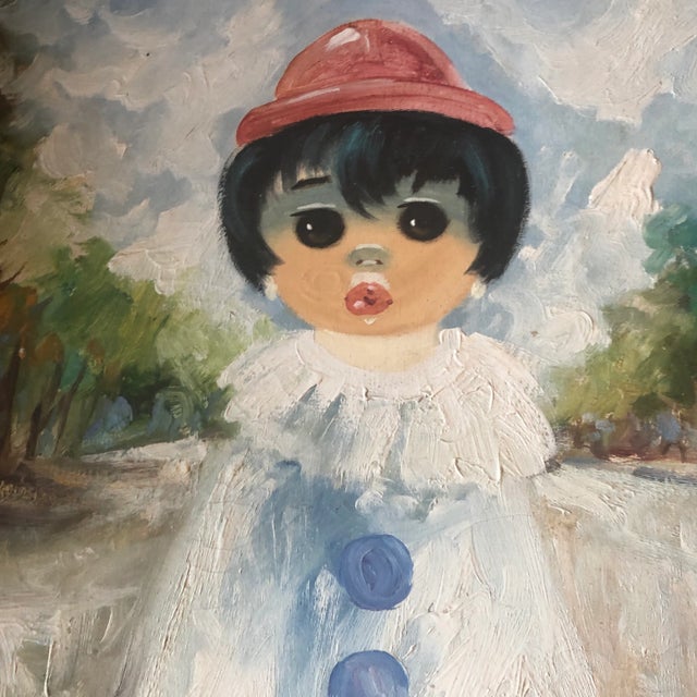 French Original Mid Century Big Eyed Child French Impressionist Painting Signed For Sale - Image 3 of 5