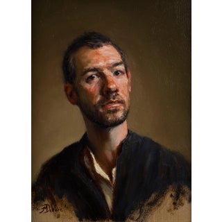 Self-Portrait by Michael DeVore | Oil on panel depicting a man looking directly at the viewer. For Sale