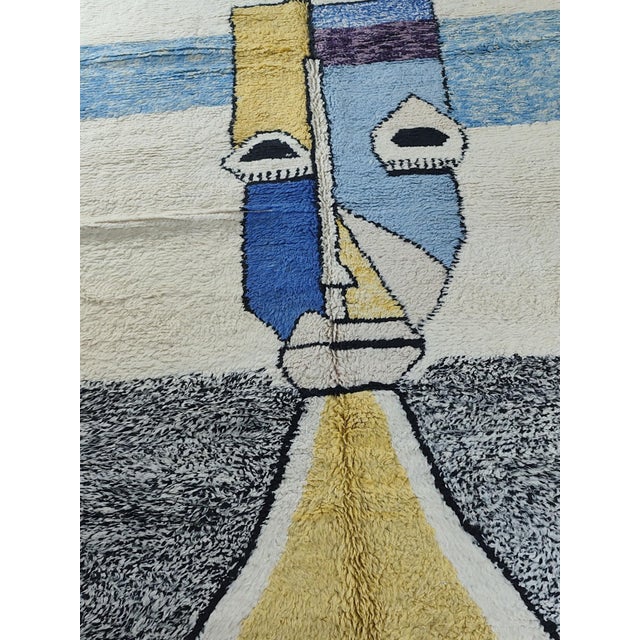 Blue Cubist Abstract Multicolor Handwoven Wool Moroccan Rug For Sale - Image 8 of 12