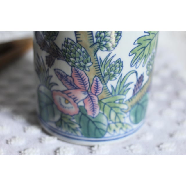 White 1980s Chinese Ceramic Tall Jar With a Handpainted Cockatoo and Orchid For Sale - Image 8 of 8