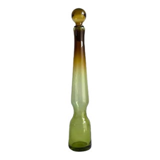 Greenwich Flint Craft Decanter Burnt Honey Green Art Glass Tom Connally For Sale