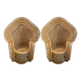 Peacock Rattan Lounge Chairs, 1970s, Set of 2 For Sale