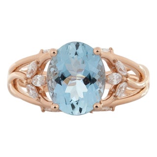 2Ct Aquamarine Ring With Lab Created Diamonds: Solid 14k Gold, Size 6.75 For Sale