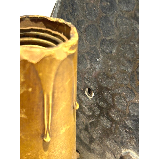 Pair of Antique c.1920’s Art’s & Crafts / Spanish Revival Hammered Iron With Fleur-De-Lis Motif Wall Sconces With Original Candle Sleeve Socket Covers For Sale - Image 9 of 9