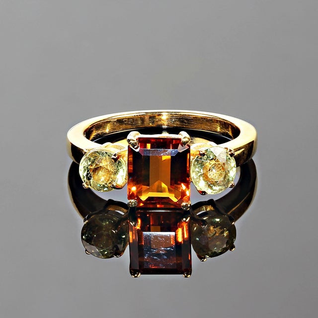 Orange Tourmaline Accented With Peridot Ring Size 8 For Sale - Image 4 of 5
