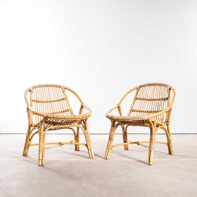 Low French Rattan Armchairs, 1960s, Set of 2 For Sale - Image 11 of 11
