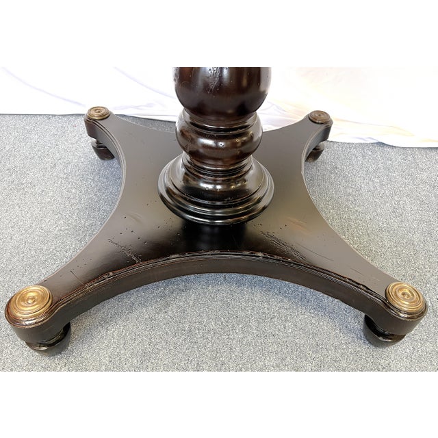 Vintage Neoclassical Style Round Pedestal Table With Brass Medallion Accents For Sale - Image 12 of 17